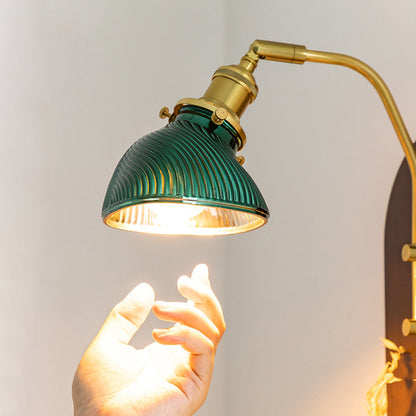 Chinese Wheat Ears Iron Wood Glass 1-Light Wall Sconce Lamp