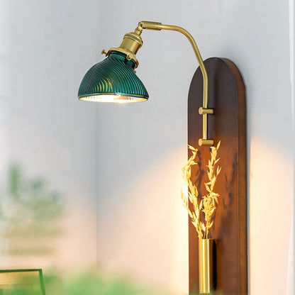 Chinese Wheat Ears Iron Wood Glass 1-Light Wall Sconce Lamp