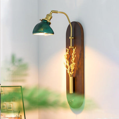 Chinese Wheat Ears Iron Wood Glass 1-Light Wall Sconce Lamp