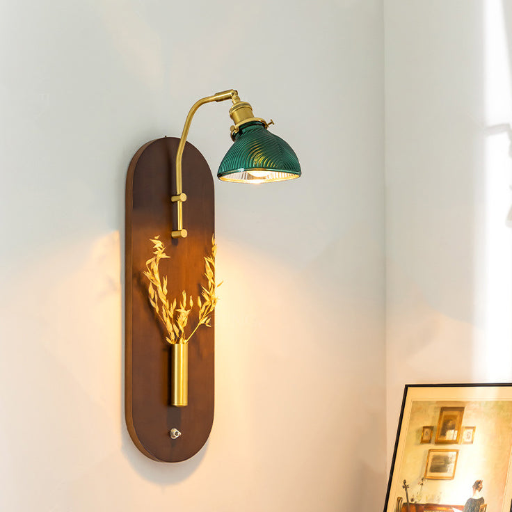 Chinese Wheat Ears Iron Wood Glass 1-Light Wall Sconce Lamp