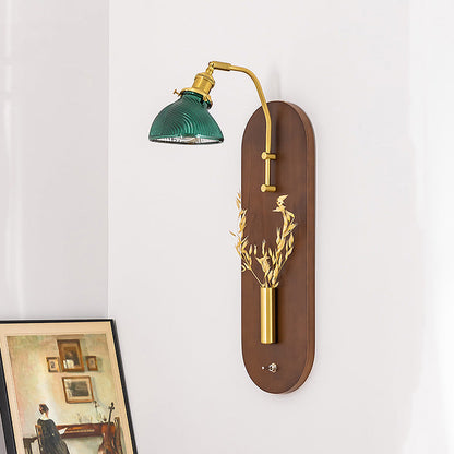 Chinese Wheat Ears Iron Wood Glass 1-Light Wall Sconce Lamp