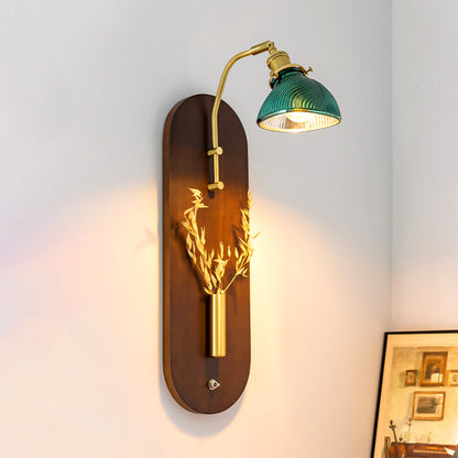 Chinese Wheat Ears Iron Wood Glass 1-Light Wall Sconce Lamp