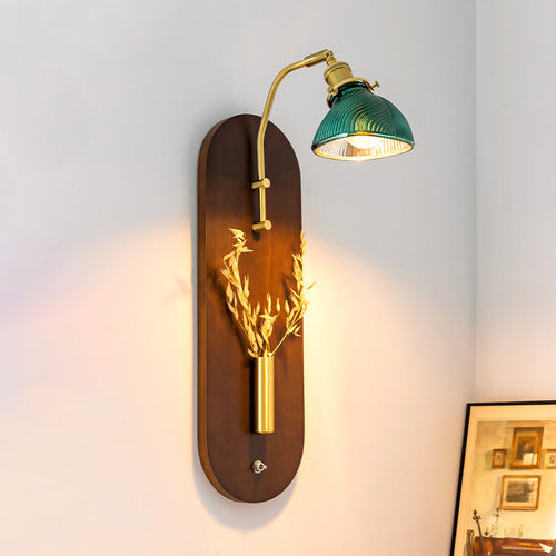 Chinese Wheat Ears Iron Wood Glass 1-Light Wall Sconce Lamp