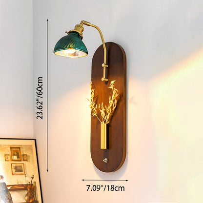 Chinese Wheat Ears Iron Wood Glass 1-Light Wall Sconce Lamp
