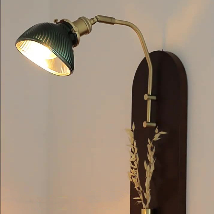 Chinese Wheat Ears Iron Wood Glass 1-Light Wall Sconce Lamp