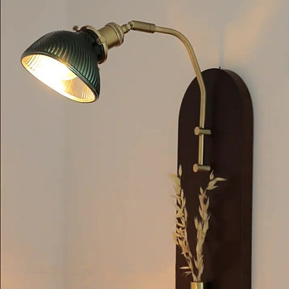 Chinese Wheat Ears Iron Wood Glass 1-Light Wall Sconce Lamp