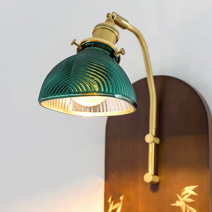Chinese Wheat Ears Iron Wood Glass 1-Light Wall Sconce Lamp