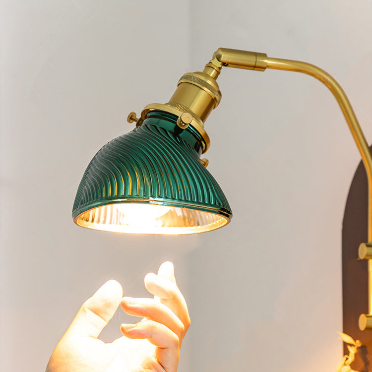 Chinese Wheat Ears Iron Wood Glass 1-Light Wall Sconce Lamp