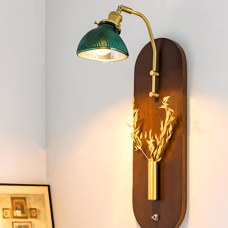 Chinese Wheat Ears Iron Wood Glass 1-Light Wall Sconce Lamp