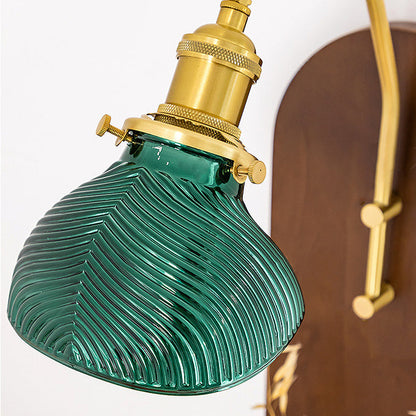 Chinese Wheat Ears Iron Wood Glass 1-Light Wall Sconce Lamp