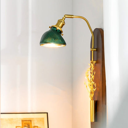 Chinese Wheat Ears Iron Wood Glass 1-Light Wall Sconce Lamp