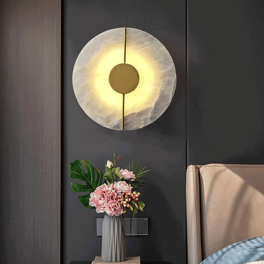 Luxury Round Oval Marble Brass LED Wall Sconce Lamp