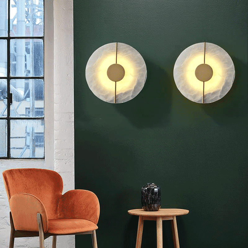 Luxury Round Oval Marble Brass LED Wall Sconce Lamp