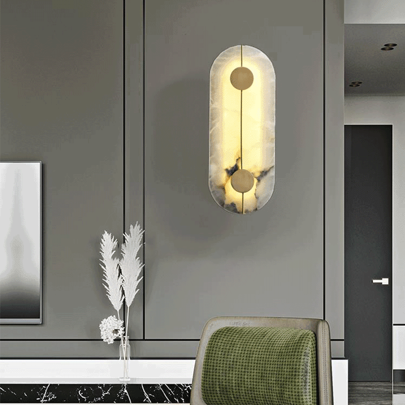Luxury Round Oval Marble Brass LED Wall Sconce Lamp