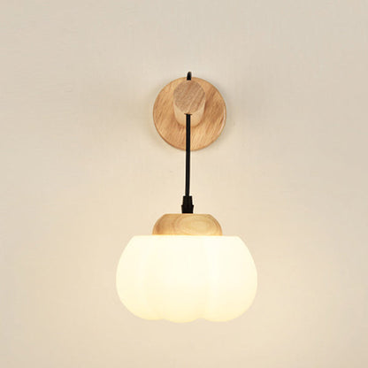 Japanese Glass PE Shade Wood 1-Light Wall Sconce Lamp