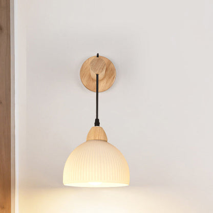 Japanese Glass PE Shade Wood 1-Light Wall Sconce Lamp