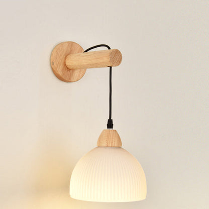 Japanese Glass PE Shade Wood 1-Light Wall Sconce Lamp