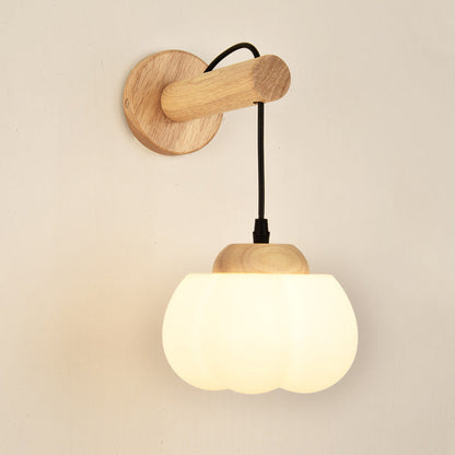 Japanese Glass PE Shade Wood 1-Light Wall Sconce Lamp