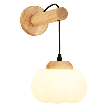 Japanese Glass PE Shade Wood 1-Light Wall Sconce Lamp