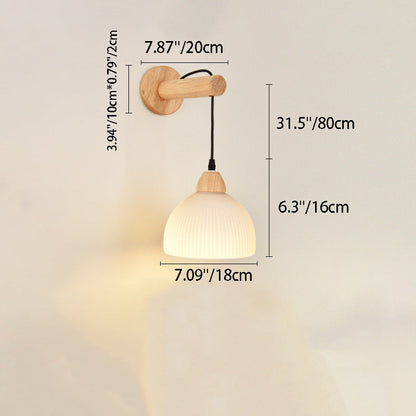 Japanese Glass PE Shade Wood 1-Light Wall Sconce Lamp