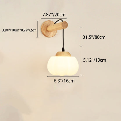 Japanese Glass PE Shade Wood 1-Light Wall Sconce Lamp