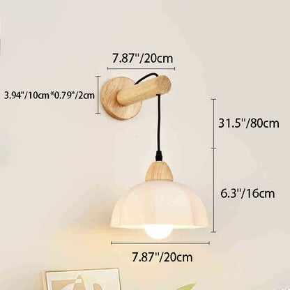 Japanese Glass PE Shade Wood 1-Light Wall Sconce Lamp