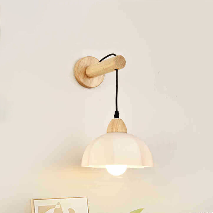 Japanese Glass PE Shade Wood 1-Light Wall Sconce Lamp