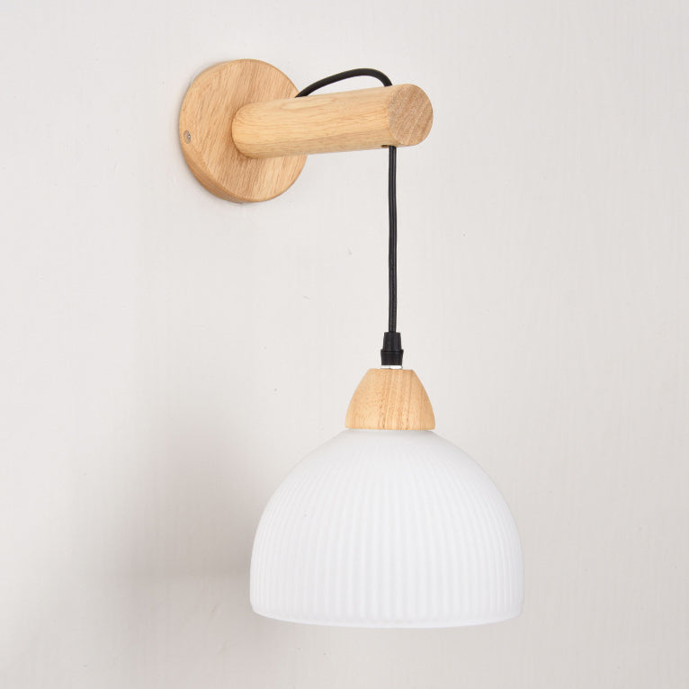 Japanese Glass PE Shade Wood 1-Light Wall Sconce Lamp