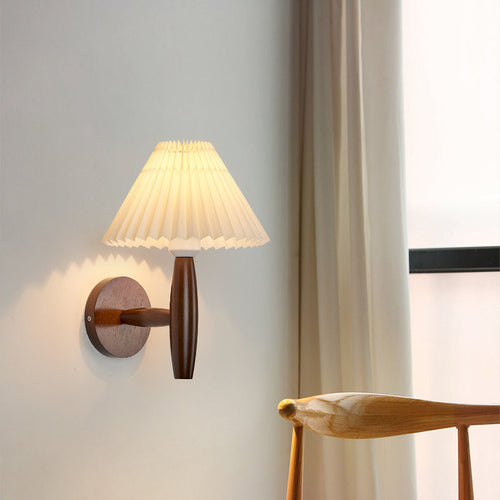 Chinese Umbrella Fabric Shade Wood 1-Light Wall Sconce Lamp