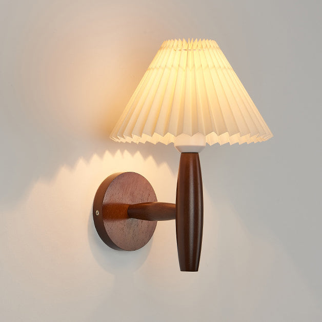 Chinese Umbrella Fabric Shade Wood 1-Light Wall Sconce Lamp