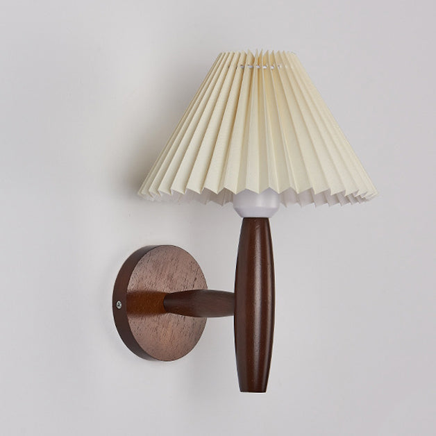 Chinese Umbrella Fabric Shade Wood 1-Light Wall Sconce Lamp