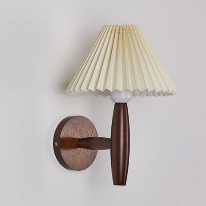 Chinese Umbrella Fabric Shade Wood 1-Light Wall Sconce Lamp