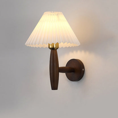Chinese Umbrella Fabric Shade Wood 1-Light Wall Sconce Lamp