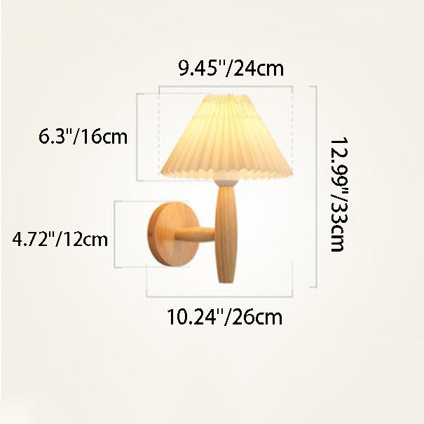 Chinese Umbrella Fabric Shade Wood 1-Light Wall Sconce Lamp
