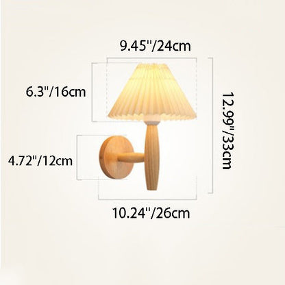 Chinese Umbrella Fabric Shade Wood 1-Light Wall Sconce Lamp