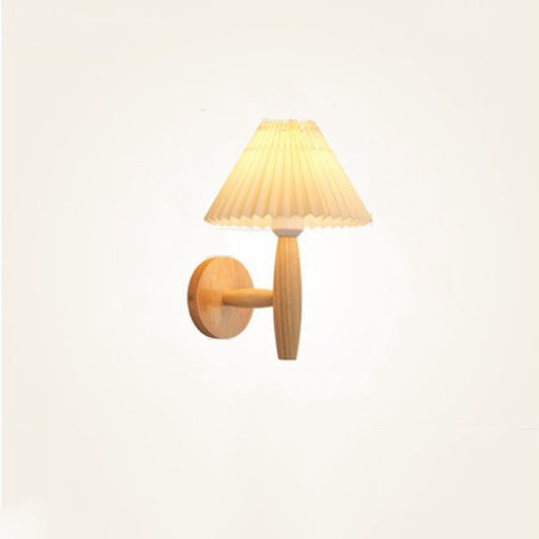 Chinese Umbrella Fabric Shade Wood 1-Light Wall Sconce Lamp