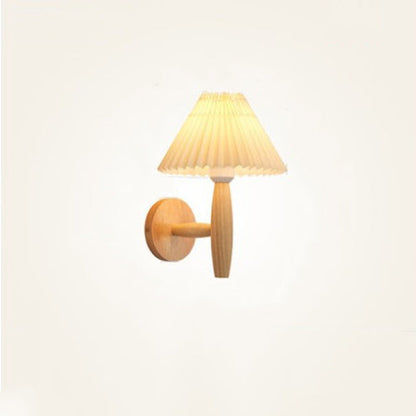 Chinese Umbrella Fabric Shade Wood 1-Light Wall Sconce Lamp