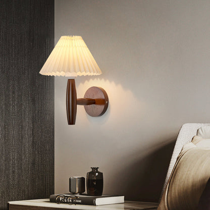 Chinese Umbrella Fabric Shade Wood 1-Light Wall Sconce Lamp