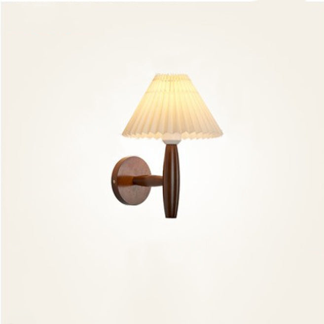 Chinese Umbrella Fabric Shade Wood 1-Light Wall Sconce Lamp