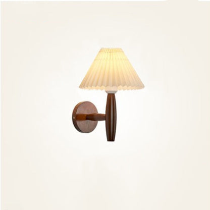 Chinese Umbrella Fabric Shade Wood 1-Light Wall Sconce Lamp
