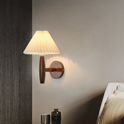 Chinese Umbrella Fabric Shade Wood 1-Light Wall Sconce Lamp
