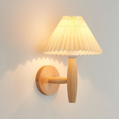 Chinese Umbrella Fabric Shade Wood 1-Light Wall Sconce Lamp
