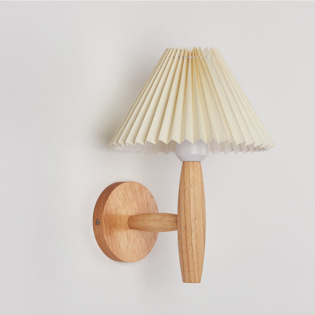 Chinese Umbrella Fabric Shade Wood 1-Light Wall Sconce Lamp