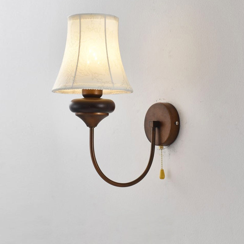 Floral Shape Fabric Hardware Wood 1-Light Wall Sconce Lamp
