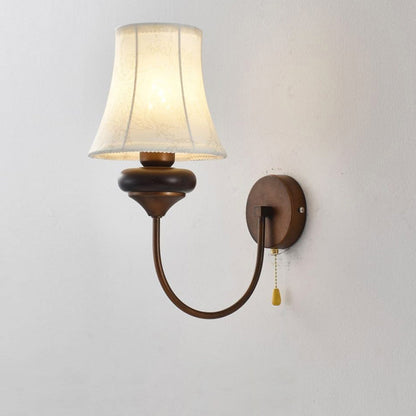 Floral Shape Fabric Hardware Wood 1-Light Wall Sconce Lamp