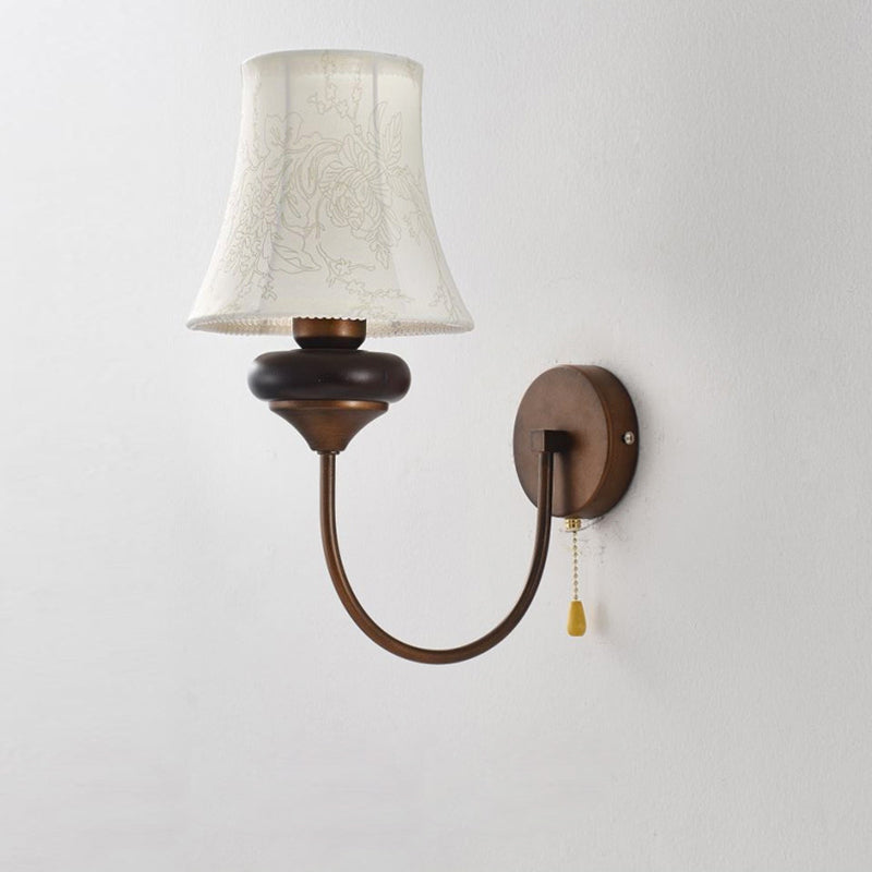Floral Shape Fabric Hardware Wood 1-Light Wall Sconce Lamp