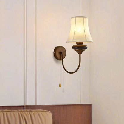 Floral Shape Fabric Hardware Wood 1-Light Wall Sconce Lamp