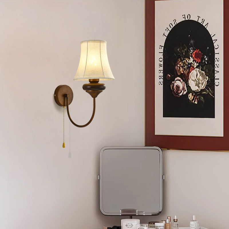 Floral Shape Fabric Hardware Wood 1-Light Wall Sconce Lamp