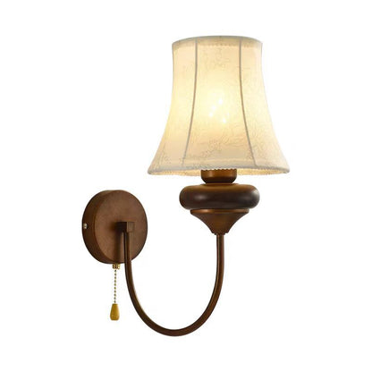 Floral Shape Fabric Hardware Wood 1-Light Wall Sconce Lamp