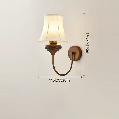 Floral Shape Fabric Hardware Wood 1-Light Wall Sconce Lamp